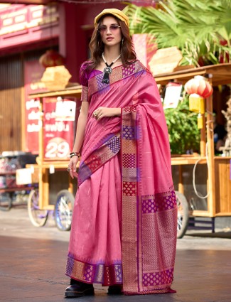 Garaceful pink banarasi silk saree