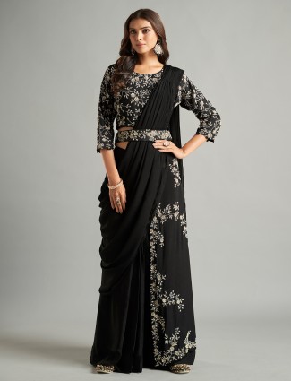 Designer black chiffon pre-drape saree
