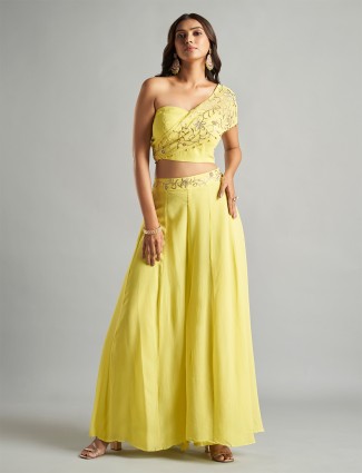 Latest yellow palazzo suit for party wear 