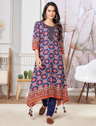 Beautiful blue printed russian silk kurti set