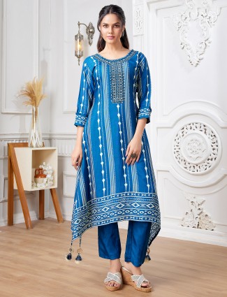 Gorgeous russian silk blue kurti set