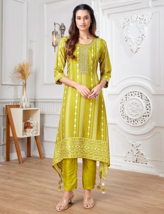 Gorgeous light green russian silk kurti set