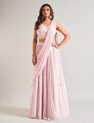Georgette light pink lehenga choli for wedding