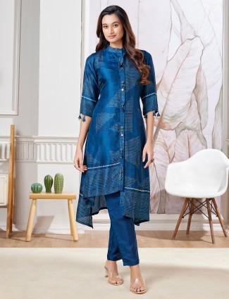 Beautiful blue russian silk kurti set