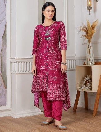Russian silk wine kurti set in printed