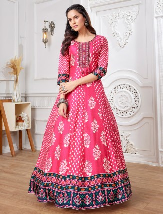 Stunning magenta russian silk anarkali suit