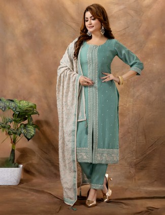 Mint blue georgette straight cut salwar suit
