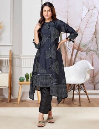Black russian silk printed kurti set