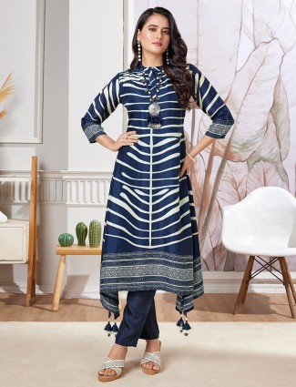 Stunning blue printed russian silk kurti set