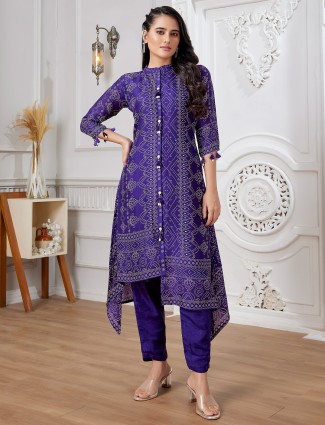 Stunning purple russian silk kurti set for festive