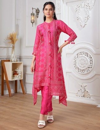 Beautiful printed rani color kurti set