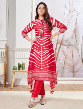 Russian silk red kurti set for festive