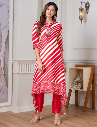 Beautiful printed red kurti set in russian silk