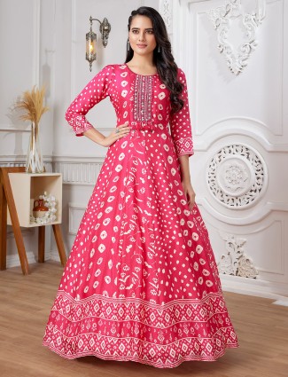Rani color printed anarkali suit in russian silk