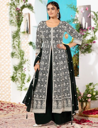Stylishc bottle green palazzo salwar suit in silk