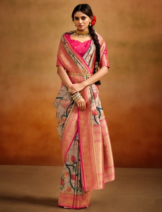 Classy beige tusser silk saree
