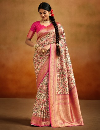 Stunning cream tusser silk saree