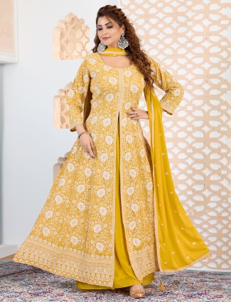 Mustard yellow palazzo salwar suit with dupatta