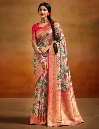 trendy off-white tusser silk saree