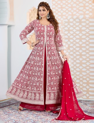 Georgette red palazzo salwar suit
