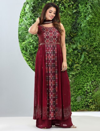 Maroon palazzo salwar suit in georgette