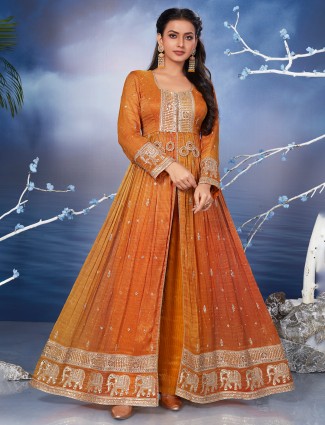 Trendy orange georgette palazzo suit