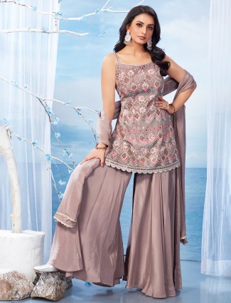 Light purple satin palazzo salwar suit