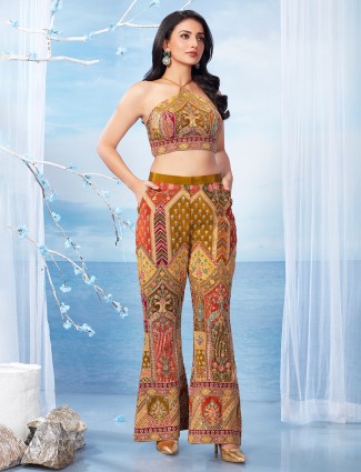Onion pink silk palazzo suit with beads detailing