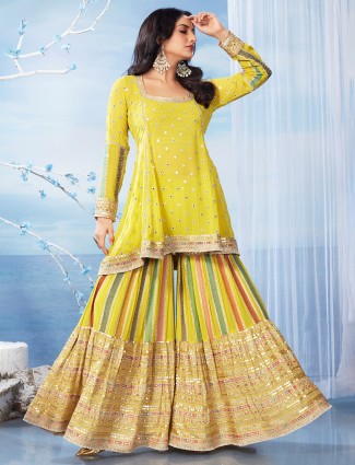 Stone blue lycra women indowetern suit with cutdana work