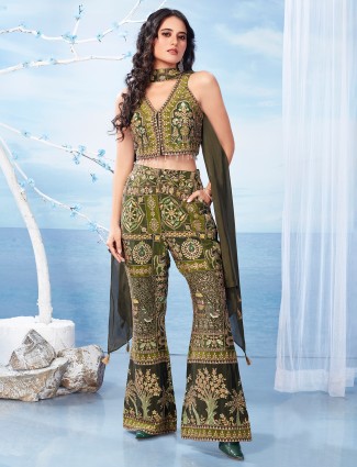 Latest olive silk palazzo salwar suit