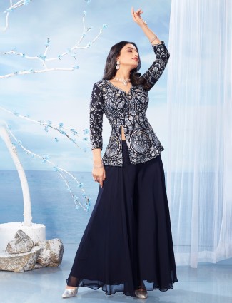 Navy georgette embroidery palazzo salwar suit