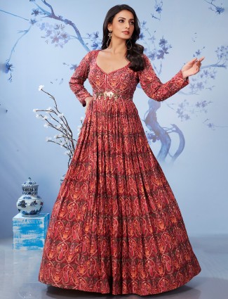Stunning maroon silk anarkali salwar suit