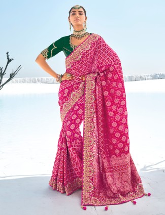 Pretty bandhej rani color printed saree