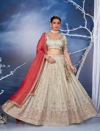 Beige wedding occasions lehenga choli for women