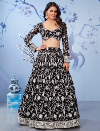 Black party wear lehenga choli in georgette