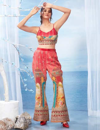 Trendy red silk palazzo salwar suit