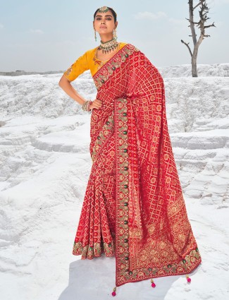 Dazzling red saree in bandhej