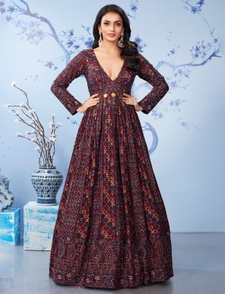 Classic wine silk anarkali salwar suit