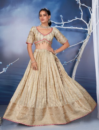 Golden wedding lehenga choli in soft silk