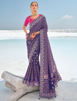 Sophisticated ble saree with heavy work