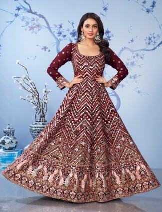 Maroon anarkali salwar suit in georgette
