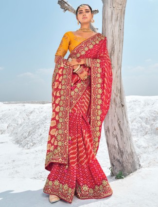 Maroon printed saree in bandhej