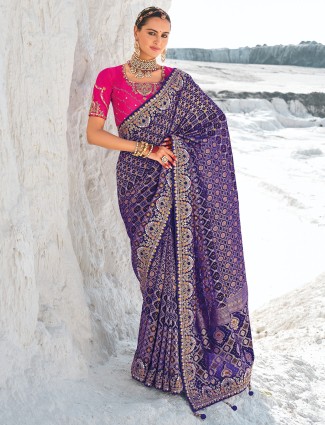 Elegant bandhej blue saree for wedding