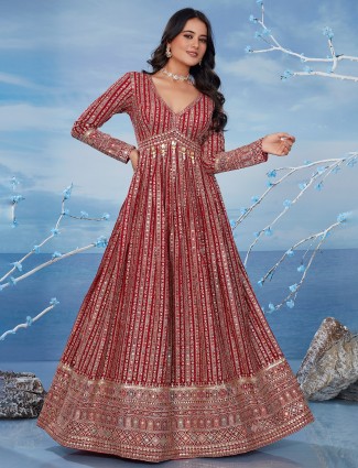 Elegant red georgette anarkali suit