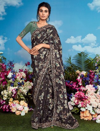 Charcol printed saree for wedding