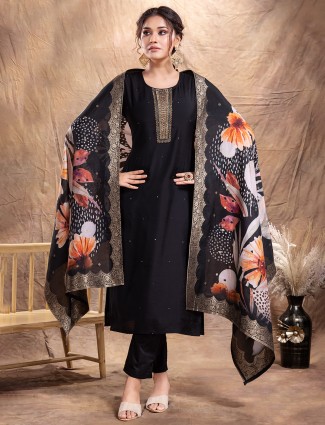 Trendy black straight cut salwar suit