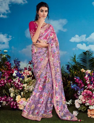 Lilac purple organza saree for wedding