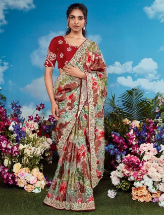 Beautiful maroon braso printed saree