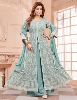 Newest georgette mint blue palazzo salwar suit