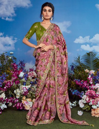 Onion pink printed braso saree